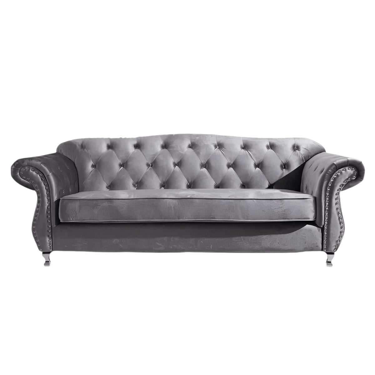 Luxury Chesterfield Velvet Sofa – Dark Grey & Black