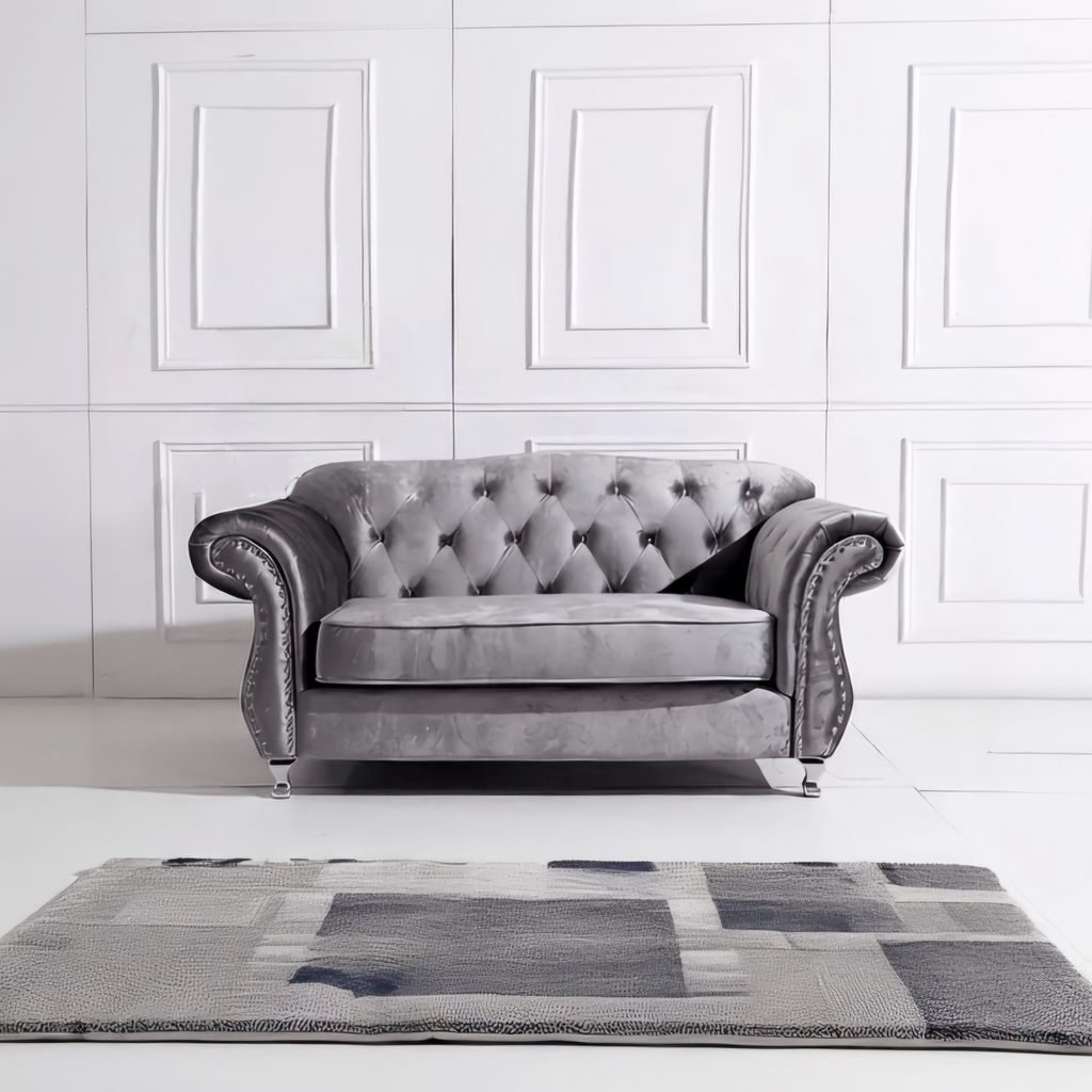 Luxury Chesterfield Velvet Sofa – Dark Grey & Black