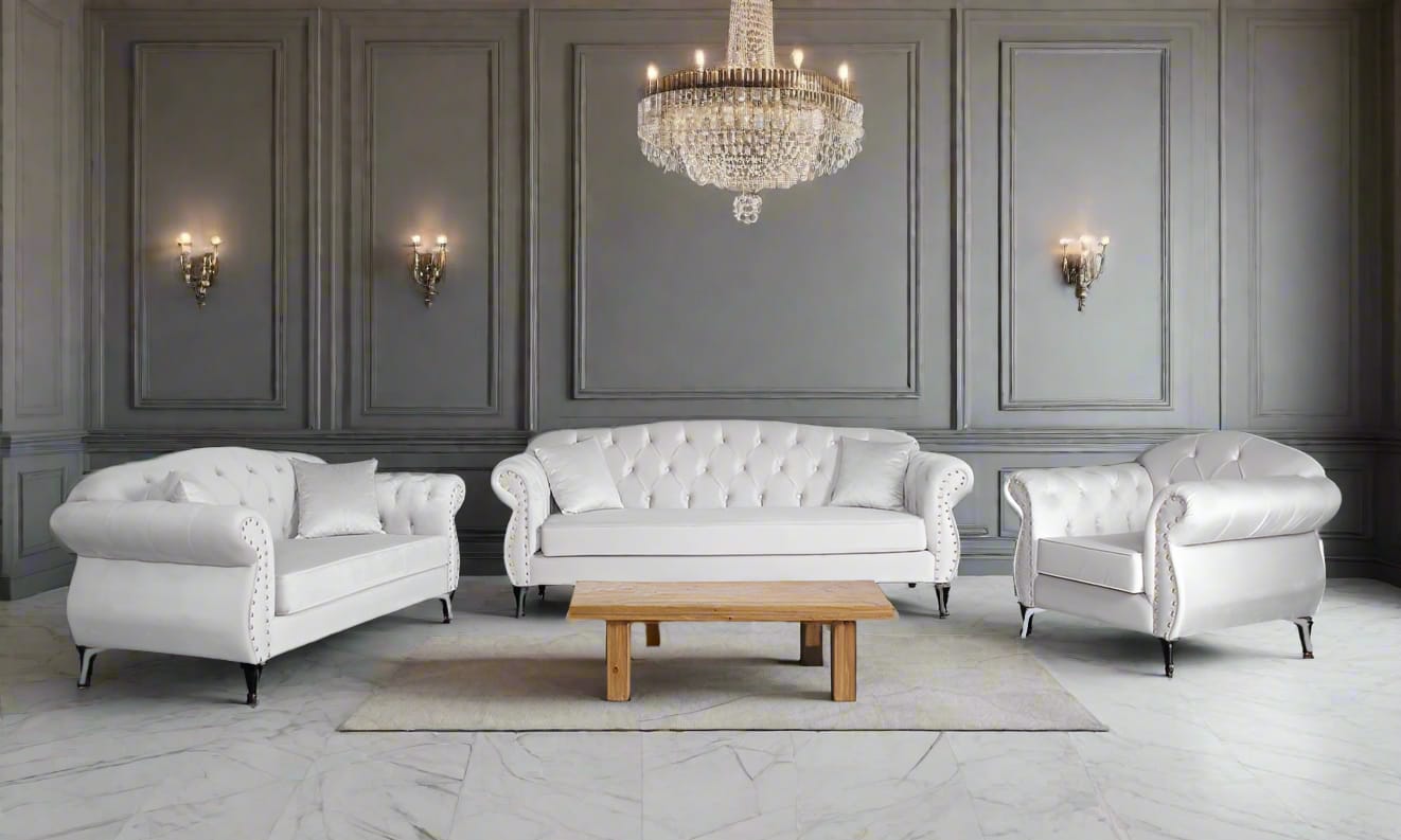 The New Chesterfield Sofa sets in Luxury Light Cream Velvet - MOOAZAA 