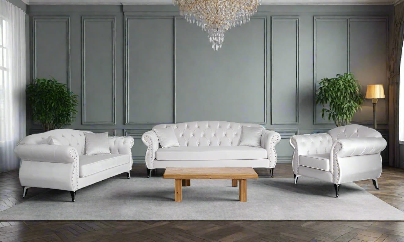 The New Chesterfield Sofa sets in Luxury Light Cream Velvet - MOOAZAA 