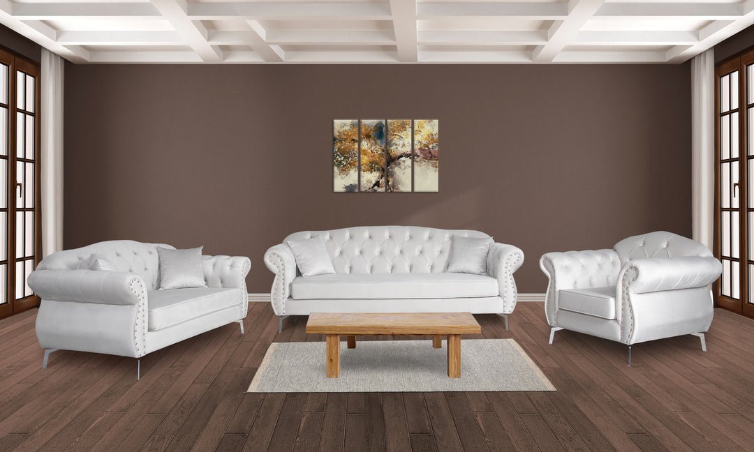 The New Chesterfield Sofa sets in Luxury Light Cream Velvet - MOOAZAA 