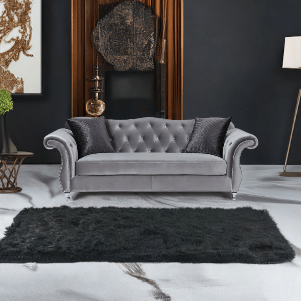 The New Chesterfield Sofas Sets in Luxury Grey Velvet, Express Delivery - MOOAZAA 