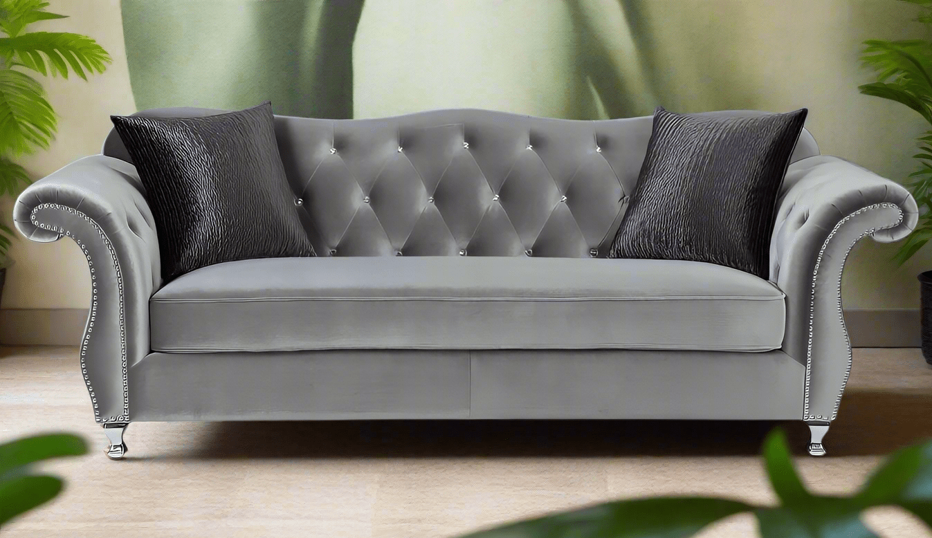 The New Chesterfield Sofas Sets in Luxury Grey Velvet, Express Delivery - MOOAZAA 