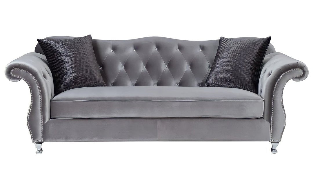 The New Chesterfield Sofas Sets in Luxury Grey Velvet, Express Delivery - MOOAZAA 