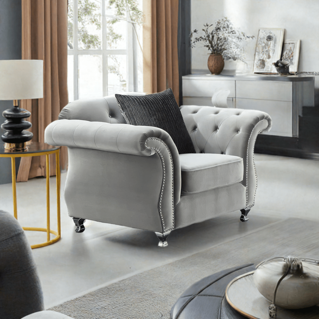The New Chesterfield Sofas Sets in Luxury Grey Velvet, Express Delivery - MOOAZAA 