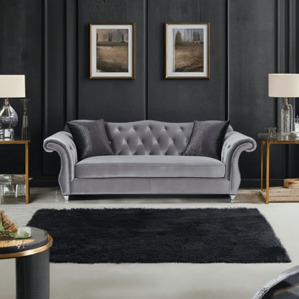 The New Chesterfield Sofas Sets in Luxury Grey Velvet, Express Delivery - MOOAZAA 