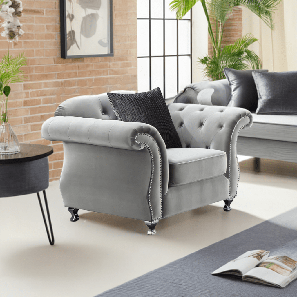 The New Chesterfield Sofas Sets in Luxury Grey Velvet, Express Delivery - MOOAZAA 