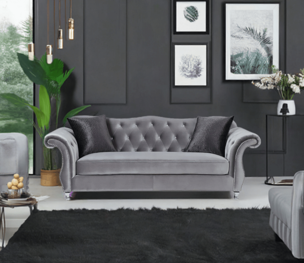 The New Chesterfield Sofas Sets in Luxury Grey Velvet, Express Delivery - MOOAZAA 