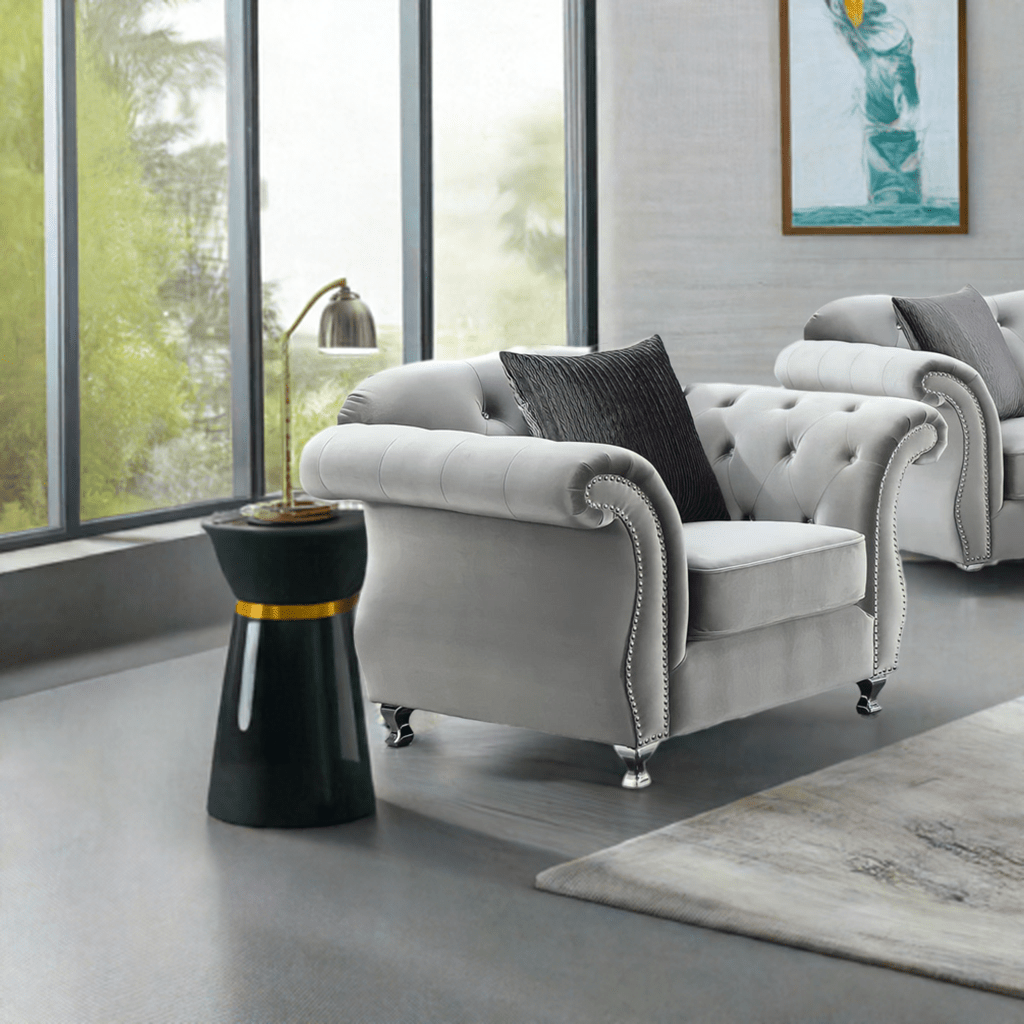 The New Chesterfield Sofas Sets in Luxury Grey Velvet, Express Delivery - MOOAZAA 