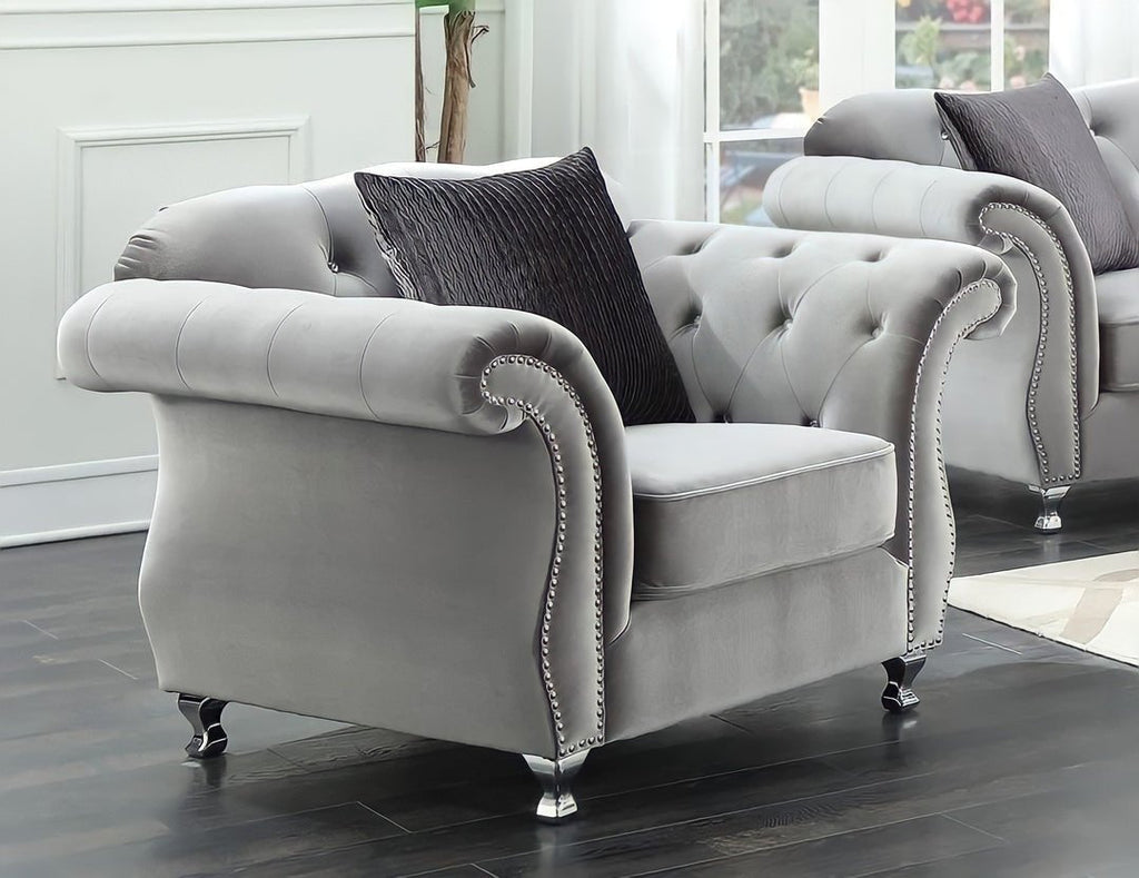 The New Chesterfield Sofas Sets in Luxury Grey Velvet, Express Delivery - MOOAZAA 