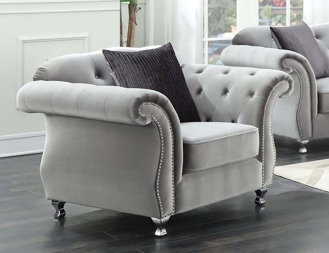 The New Chesterfield Sofas Sets in Luxury Grey Velvet, Express Delivery - MOOAZAA 