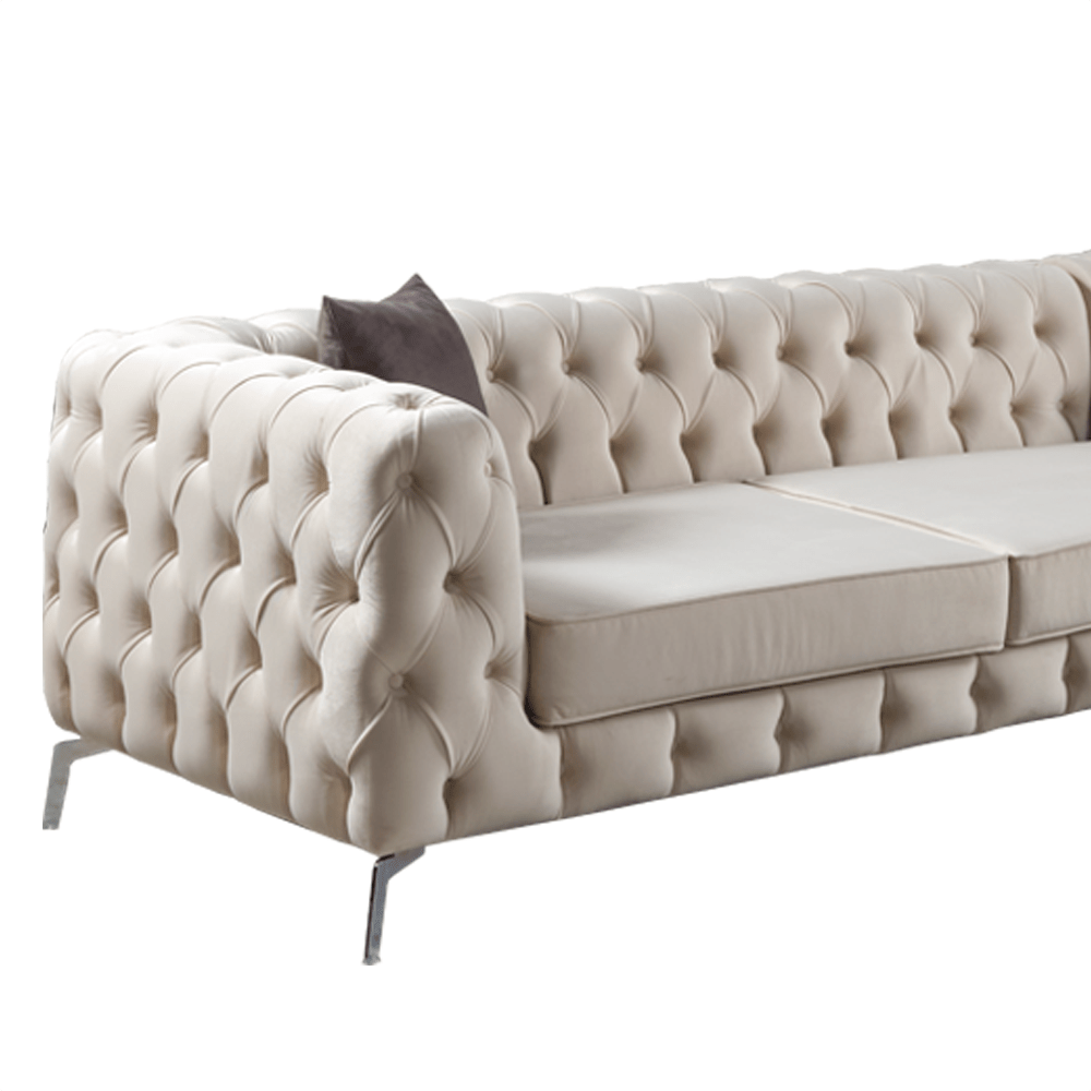 The Rocky Chesterfield Cream Velvet Corner Sofa - MOOAZAA 