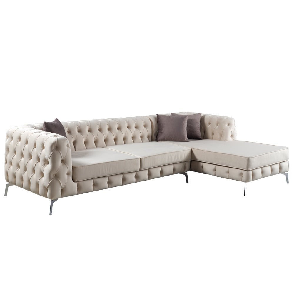 The Rocky Chesterfield Cream Velvet Corner Sofa - MOOAZAA 
