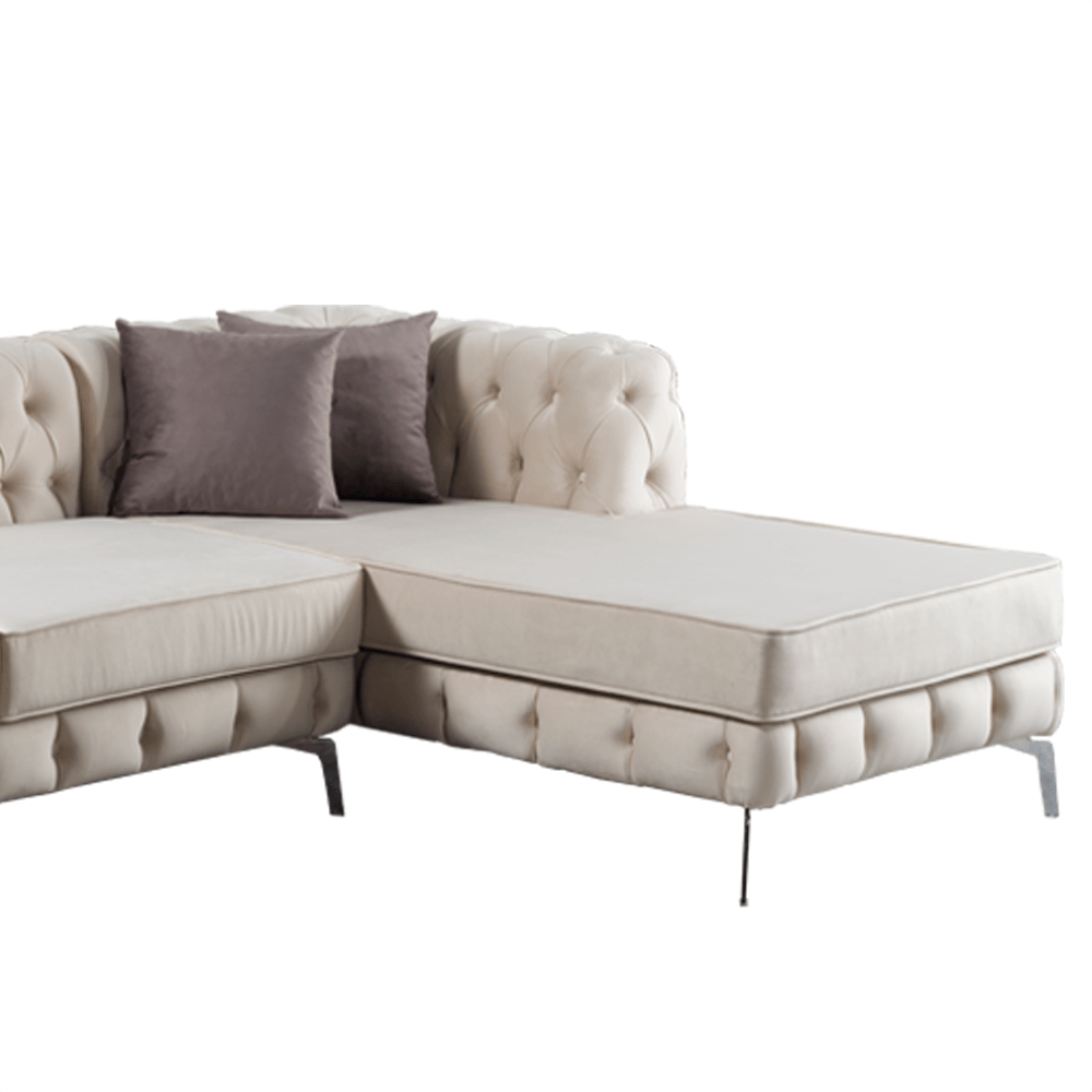The Rocky Chesterfield Cream Velvet Corner Sofa - MOOAZAA 