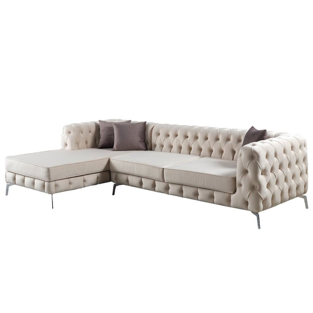 The Rocky Chesterfield Cream Velvet Corner Sofa - MOOAZAA 