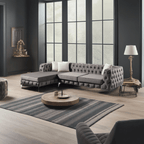 The Rocky Chesterfield Dark Grey Velvet Corner Sofa - MOOAZAA 