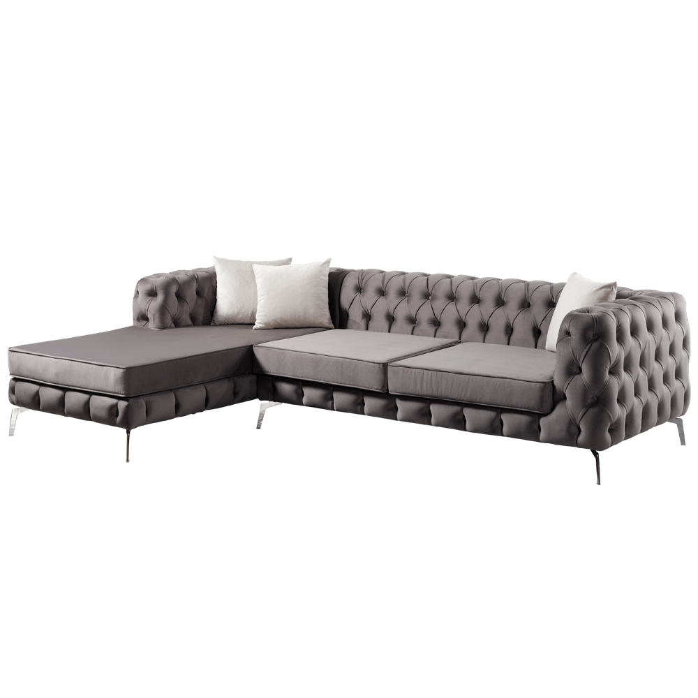 The Rocky Chesterfield Dark Grey Velvet Corner Sofa - MOOAZAA 