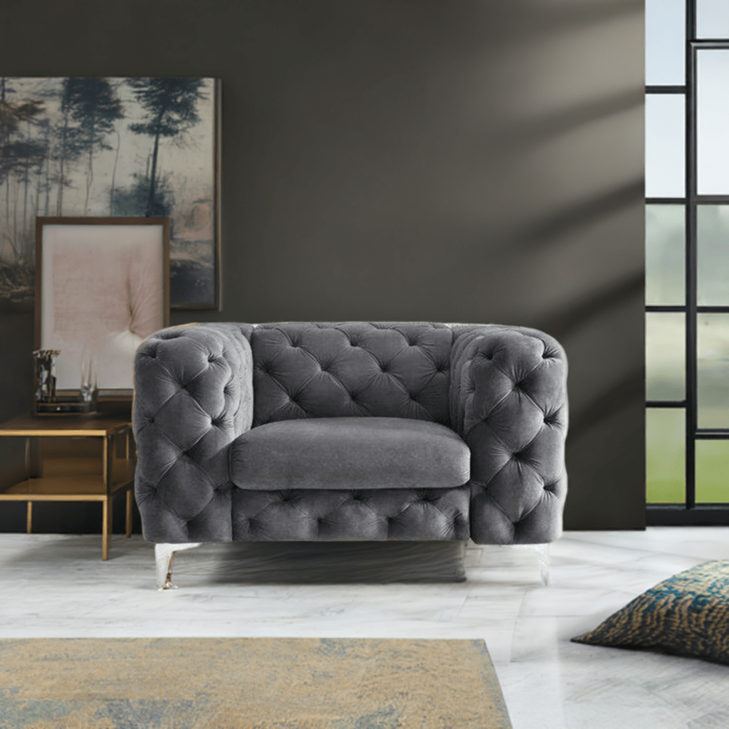 The Rocky Chesterfield Sofas Sets in Luxury Dark Grey Velvet - MOOAZAA 