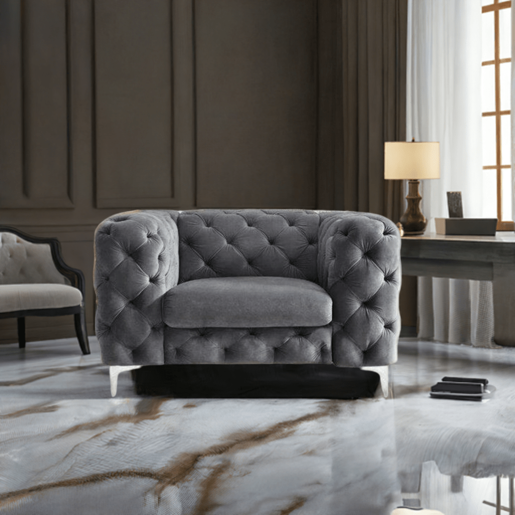 The Rocky Chesterfield Sofas Sets in Luxury Dark Grey Velvet - MOOAZAA 