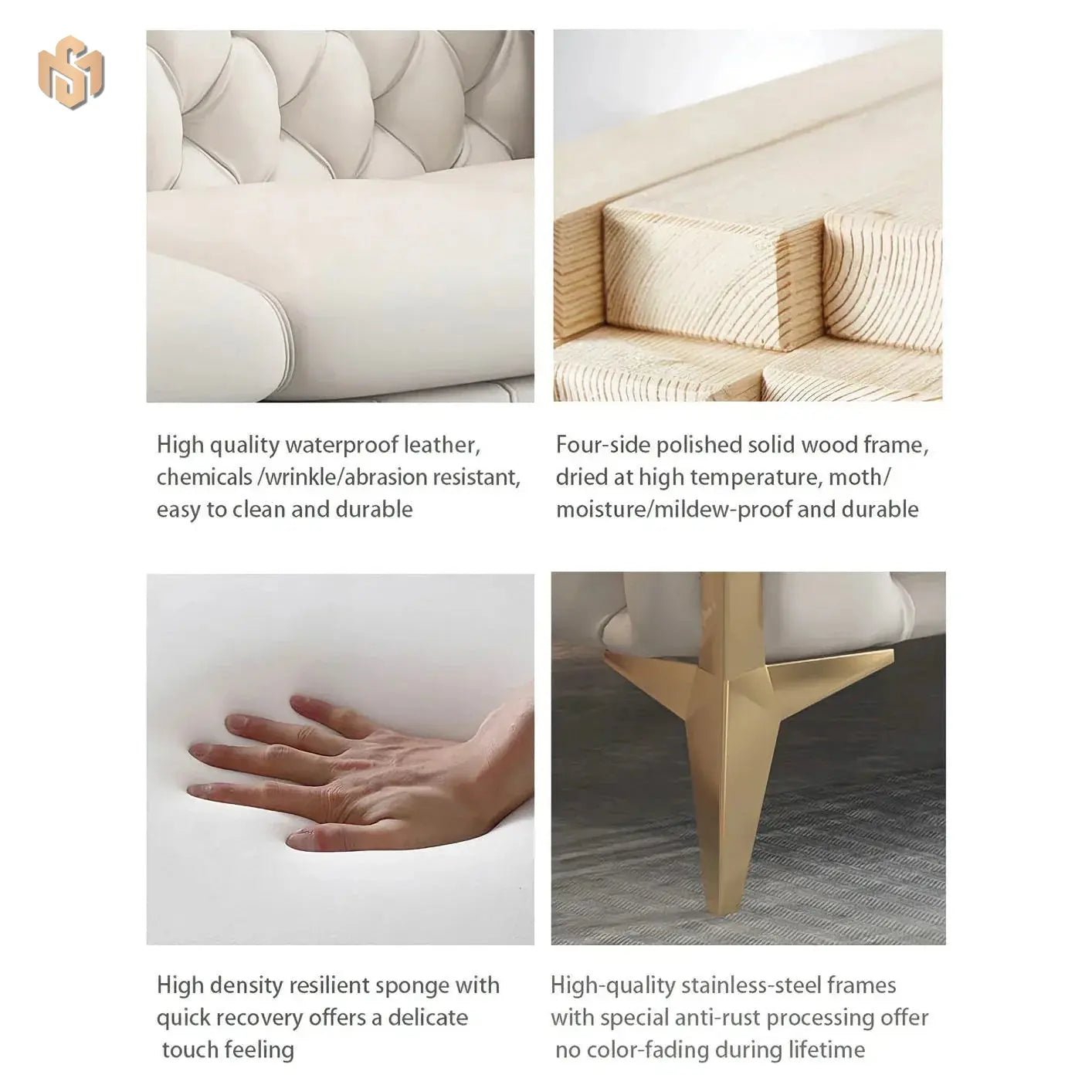 The Rocky Chesterfield Sofas Sets in Luxury Light Cream Leather - MOOAZAA 