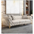The Rocky Chesterfield Sofas Sets in Luxury Light Cream Leather - MOOAZAA 