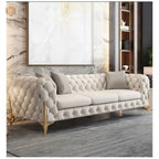 The Rocky Chesterfield Sofas Sets in Luxury Light Cream Leather - MOOAZAA 