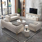 The Rocky Chesterfield Sofas Sets in Luxury Light Cream Leather - MOOAZAA 