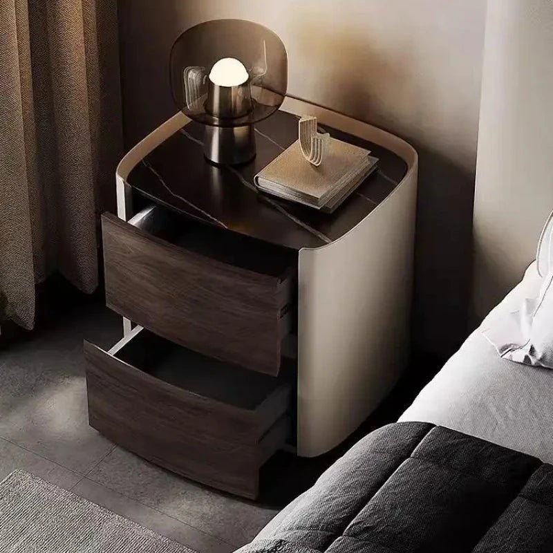 The Smoky Rain Wood Bedside Table - MOOAZAA 