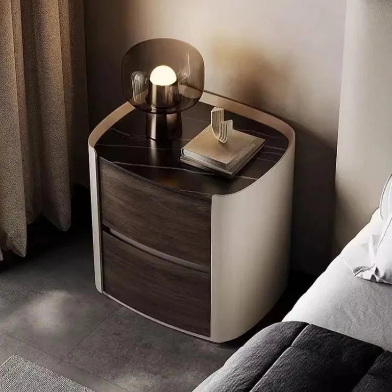 The Smoky Rain Wood Bedside Table - MOOAZAA 