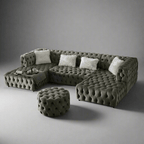 The U-Shaped Rocky Chesterfield Dark Grey Velvet Corner Sofa - MOOAZAA 