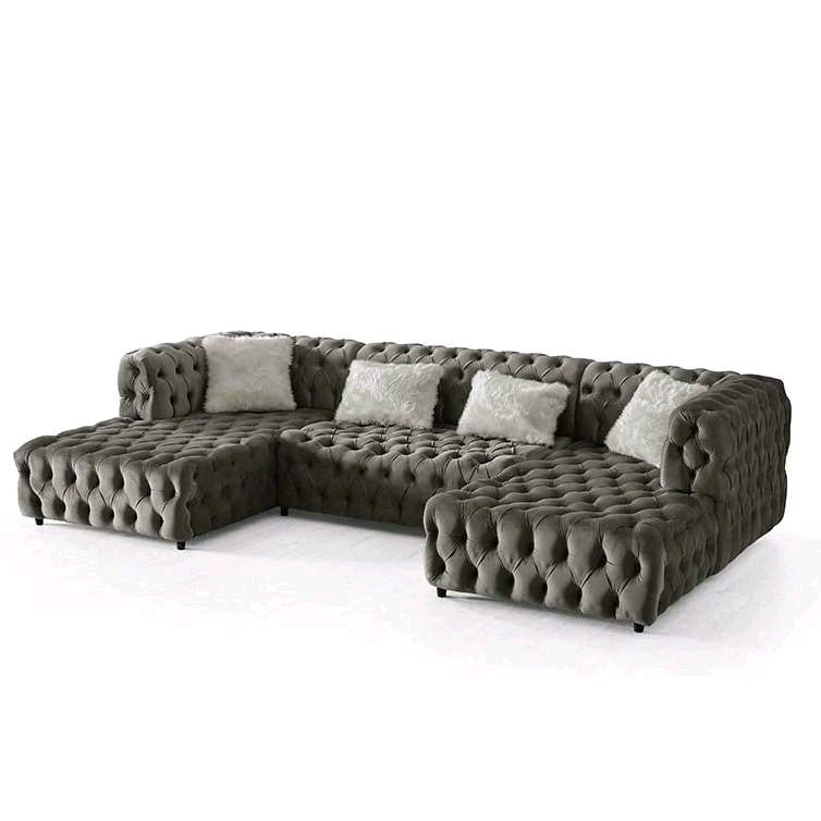 The U-Shaped Rocky Chesterfield Dark Grey Velvet Corner Sofa - MOOAZAA 