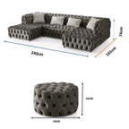 The U-Shaped Rocky Chesterfield Dark Grey Velvet Corner Sofa - MOOAZAA 