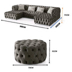 The U-Shaped Rocky Chesterfield Dark Grey Velvet Corner Sofa - MOOAZAA 