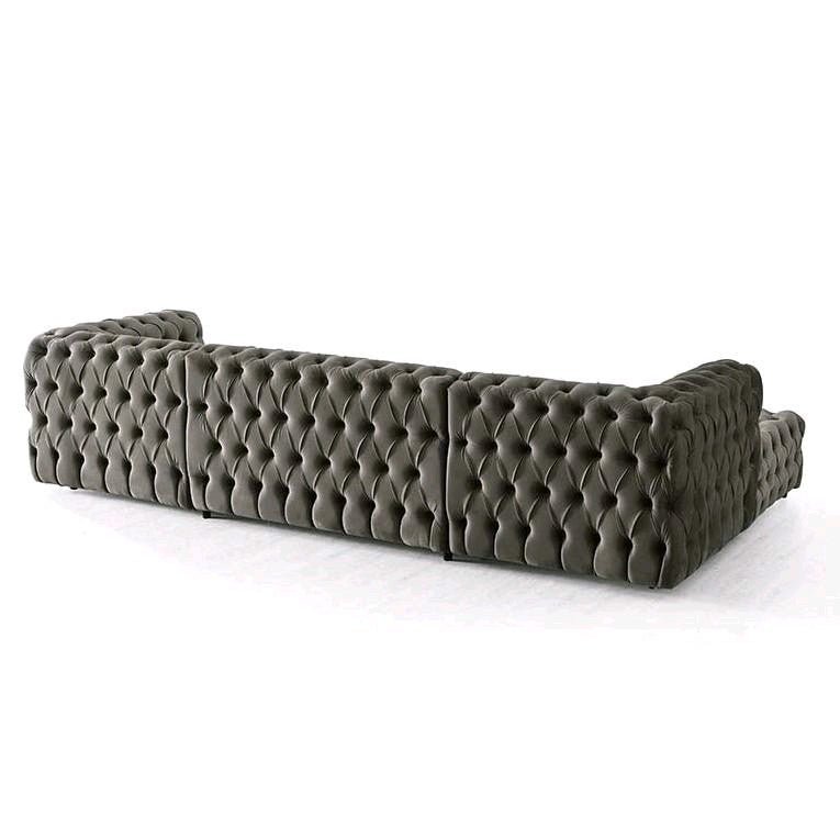 The U-Shaped Rocky Chesterfield Dark Grey Velvet Corner Sofa - MOOAZAA 