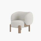 Modern armchair with light gray cushioned seat and backrest on a white background