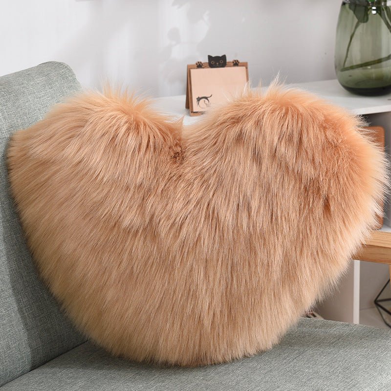 Throw Pillows Heart Shape Long Plush Fluffy Shaggy Cushion Cover Sofa Cushions Decorative Pillow Covers Pillowcase White - MOOAZAA