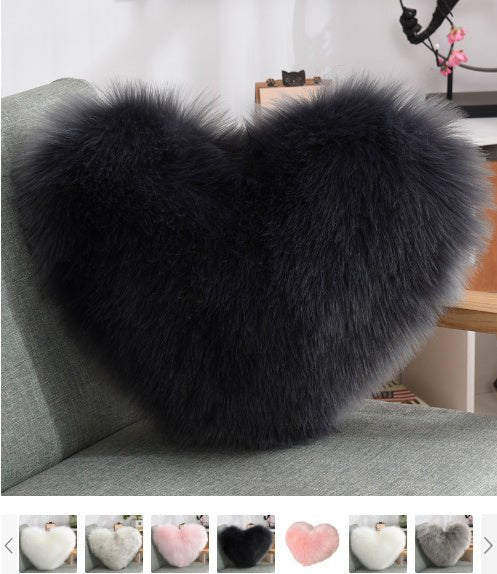 Throw Pillows Heart Shape Long Plush Fluffy Shaggy Cushion Cover Sofa Cushions Decorative Pillow Covers Pillowcase White - MOOAZAA
