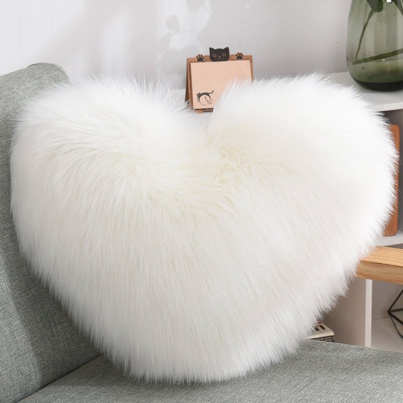 Throw Pillows Heart Shape Long Plush Fluffy Shaggy Cushion Cover Sofa Cushions Decorative Pillow Covers Pillowcase White - MOOAZAA