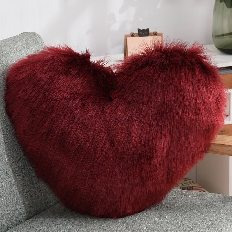 Throw Pillows Heart Shape Long Plush Fluffy Shaggy Cushion Cover Sofa Cushions Decorative Pillow Covers Pillowcase White - MOOAZAA