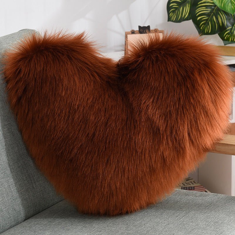 Throw Pillows Heart Shape Long Plush Fluffy Shaggy Cushion Cover Sofa Cushions Decorative Pillow Covers Pillowcase White - MOOAZAA