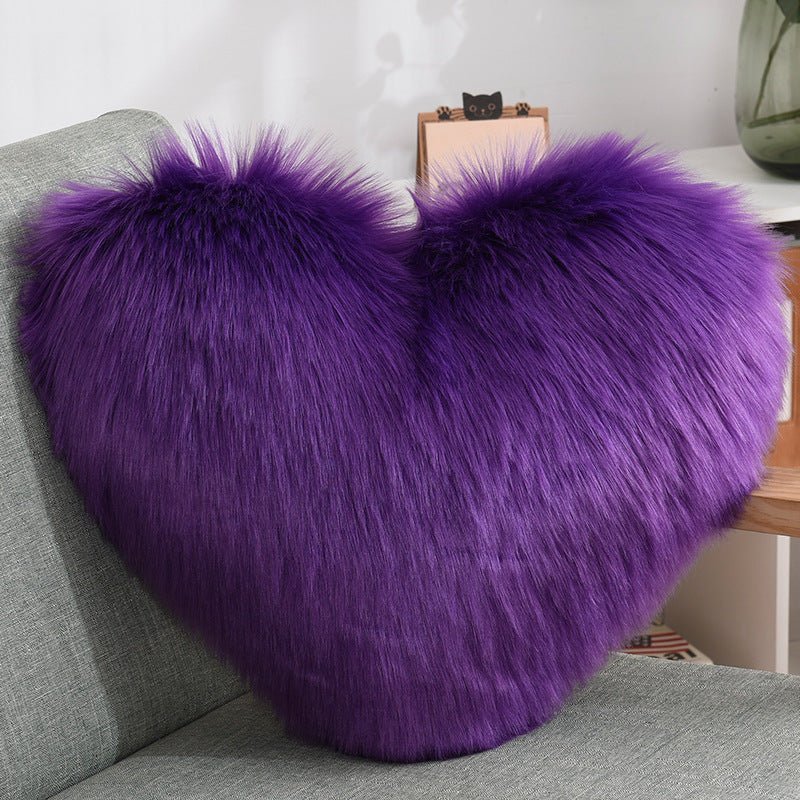 Throw Pillows Heart Shape Long Plush Fluffy Shaggy Cushion Cover Sofa Cushions Decorative Pillow Covers Pillowcase White - MOOAZAA