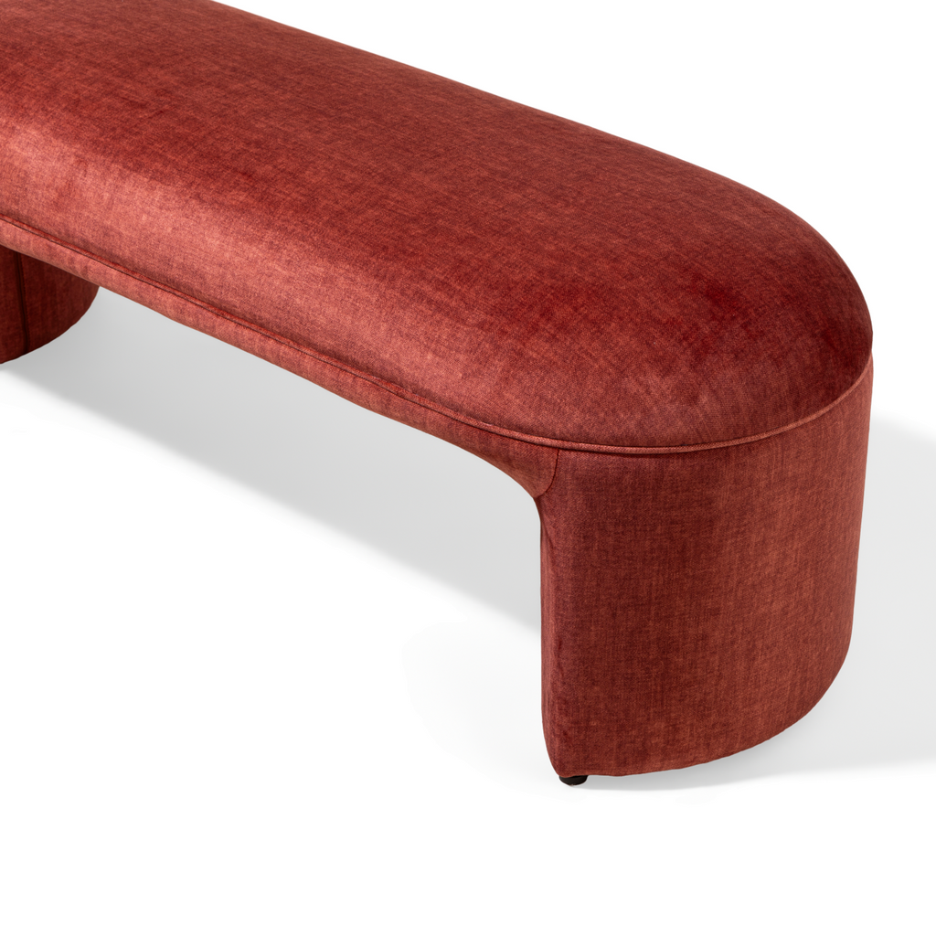 Red-brown curved bench on a white background