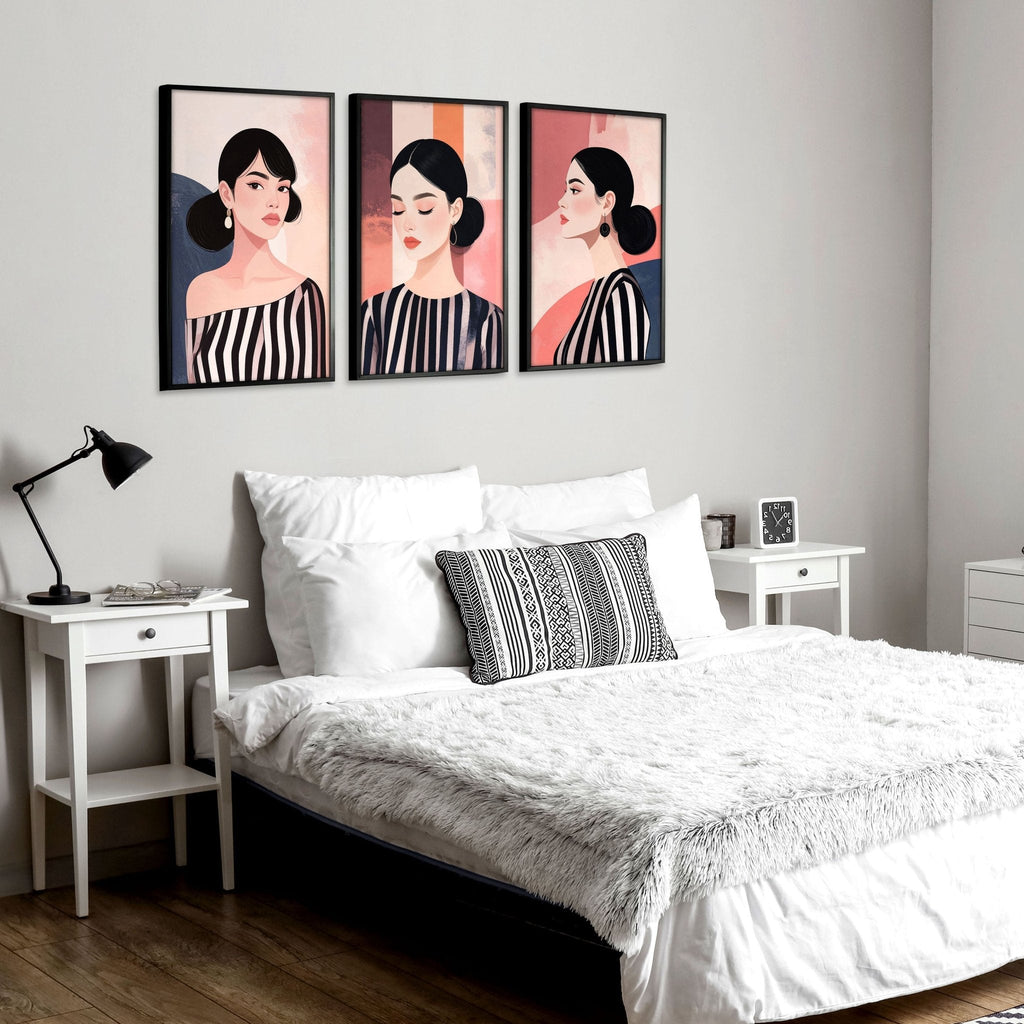 Trendy Wall Art For Bedroom | Set of 3 Bohemian Women Prints