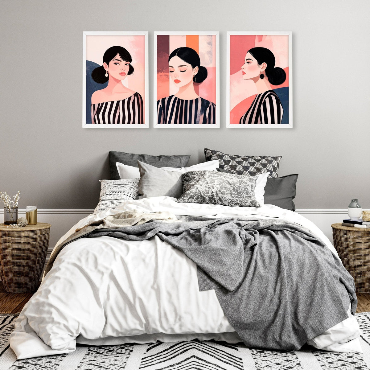 Trendy Wall Art For Bedroom | Set of 3 Bohemian Women Prints