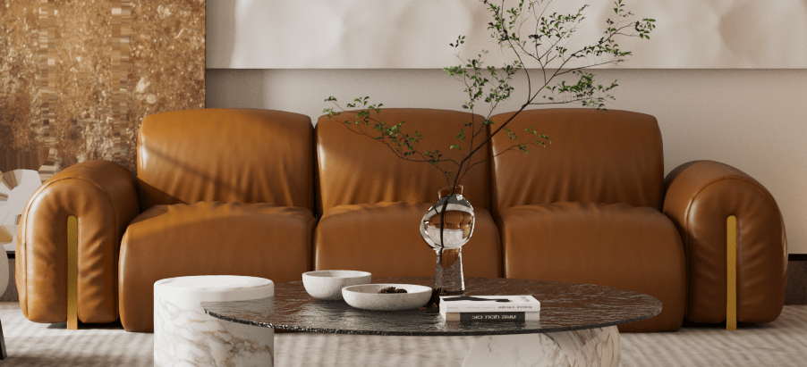 TREVISO Modern Contemporary Leather Three-Seater Sofa with Removable Armrests - MOOAZAA 