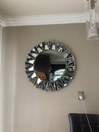Unique Sunburst Decorative Wall Mirror Round 800MM Silver Beveled Glass Accent Mirrors Bathroom - MOOAZAA