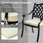 Outsunny 7-PC Cast Aluminium Patio Dining Set w/ Umbrella Hole & Cushion, Black