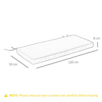 Measurement chart of a rectangular cushion with dimensions on a white background