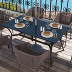 Outsunny Garden Dining Table with Steel Frame and Slatted Top for Balcony Black