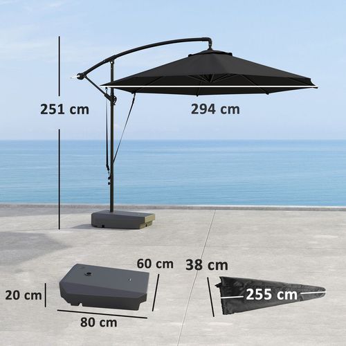 Outsunny Garden Cantilever Parasol with Cover Weighted Base Wind Strap Grey